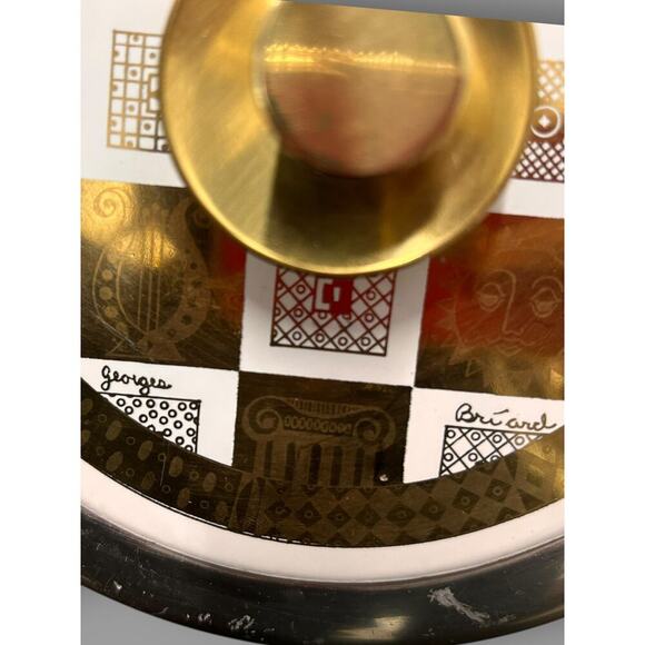 Georges Briones Gold Tone Ice Bucket w 6 Mid Century Plaid Print Rocks Glasses - Picture 3 of 10